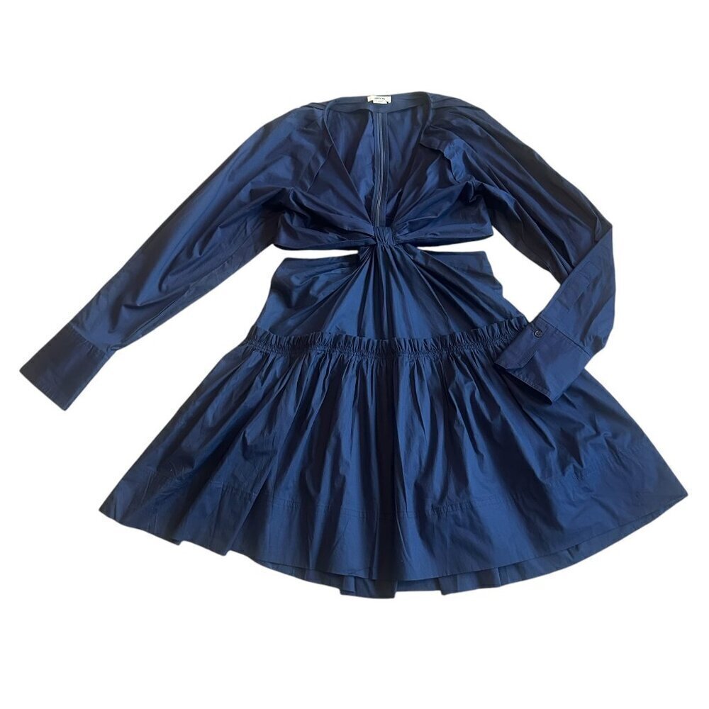 Jason Wu Navy Blue Mini Dress Long Sleeve Cutout Flowy Skirt Cotton Size Small